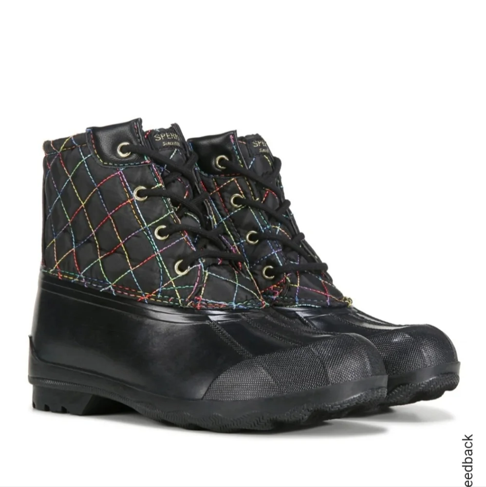 SPERRY GIRLS PORT BOOT RAIN BOOT - BLACK RAINBOW 3M DUCK BOOTS